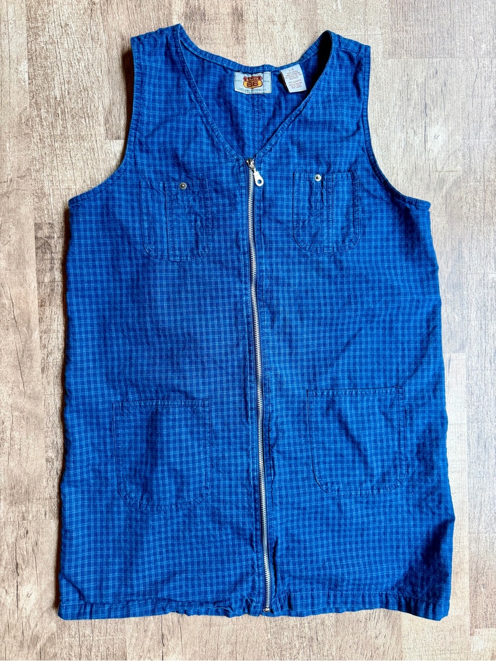 Vintage Route 66 Blue Plaid Zip Front Pocket Jumper Pinafore Dress